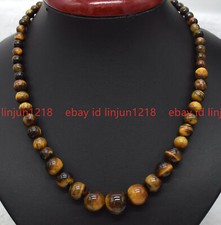 Natural 6-14mm Yellow Tiger's Eye Gemstone Round Beads Necklace 16-24''