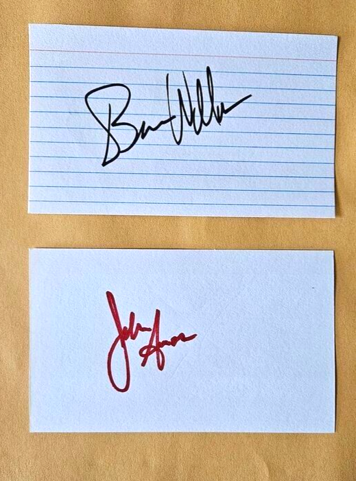 JOHN AMOS SIGNED & BRUCE WILLIS SIGNED 3x5 INDEX CARD AUTOGRAPH DIE