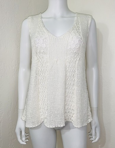 Allison & Sasha White Crochet Open Knit Cap Slv Peplum Tank Tunic Top Size S EUC - Picture 2 of 10