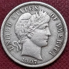1907 Barber Dime 10c Better Grade XF Details #65727
