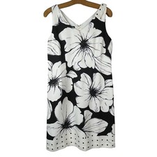 Talbots Dress Bow Detail Floral Shift VNeck Sleeveless Boho Womens NEW 4 Black