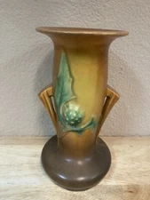 Vintage 1937 Orig Roseville Thorn Apple 815-7" Brown Vase Thornapple Ohio USA