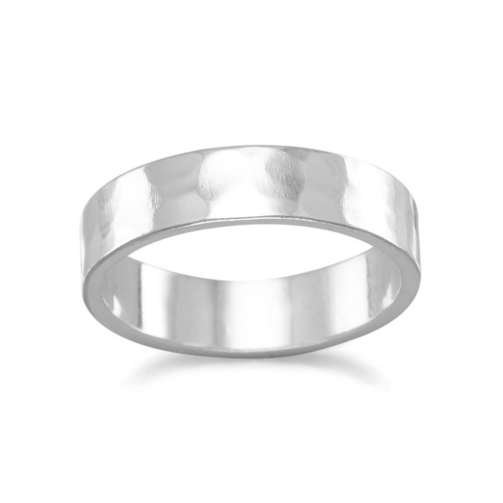 Hammered 5mm Band 925 Sterling Silver Thick Wide Ring Very