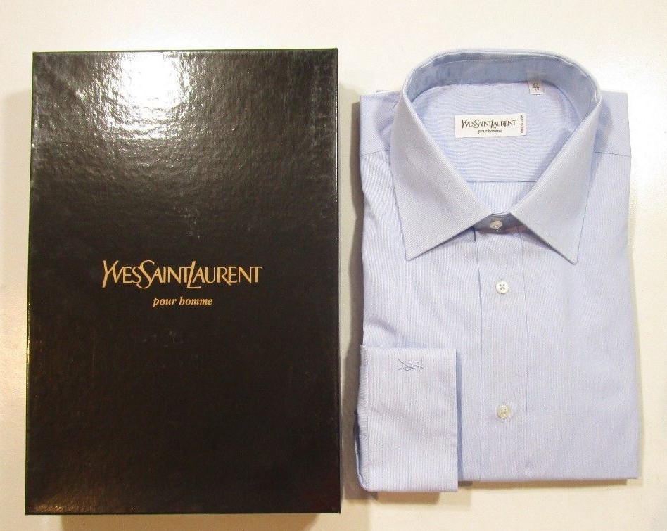 SAINT LAURENT Camicia elegante Yves Saint Lauren Centouno 139 A001 blu chiaro micro righe