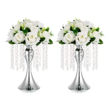 Silver Vases for Centerpieces 10.2in Crystal Flower Arrangement Stand Wedding...