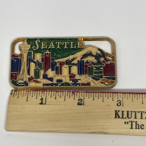 Vintage Seattle Washington Refrigerator Magnet Enamel Glitter Metal Souvenir - Picture 3 of 5