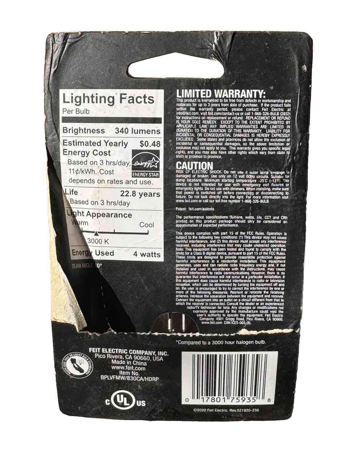 Feit Electric 35W MR16 Bi-Pin 12V GU5.3 LED Landscape Light Bulb, Bright White