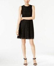 Nine West 4 Women's Black Floral Lace Shift Classic Dress Jewel Neck Aline NEW