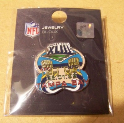 Super Bowl 43 XLIII logo beach chairs date city lapel pin