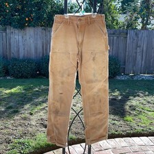 Vintage Carhartt Double Knee Pants 32x32 B01 Brown Thrashed Dungaree Distressed