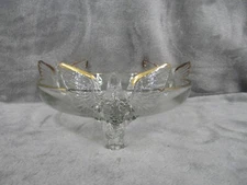 Jeannette Trinket Candy Dish Eagle Bowl Clear Glass Gold Trim 7" Diameter