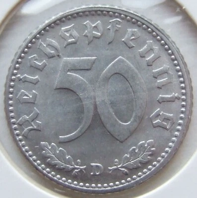 50 Reichspfennig 1943 D Deutsches Reich Münze Jäger 372 München f. Stempelglanz - Bild 1 von 2
