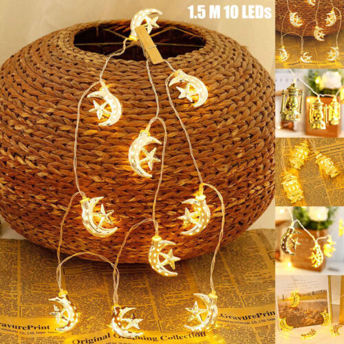 Ramadan LED Fairy String Lights 10LED Star Moon String Lights Battery Powered - Picture 1 of 21