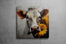 Rustic Cow Farmhouse Decor Oil Painting Art Canvas, Sunflower Cow Animals Art