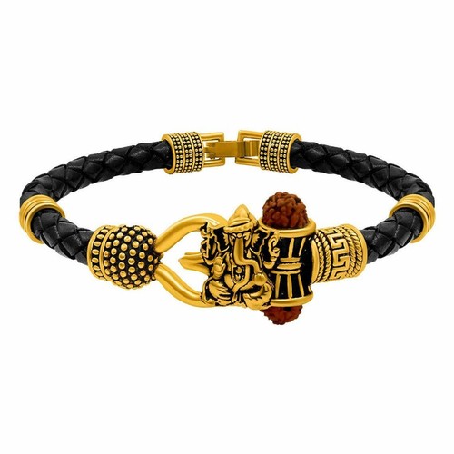 Rudraksha Shiv Om Trishul Damroo Kada for Men, Lord Shiva Bahubali Cuff Bracelet - Picture 30 of 73
