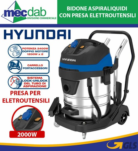 Bidone Aspiraliquidi 60 LT Con Presa Elettroutensili 2400W Hyundai  BJ141A-2400-6 | eBay
