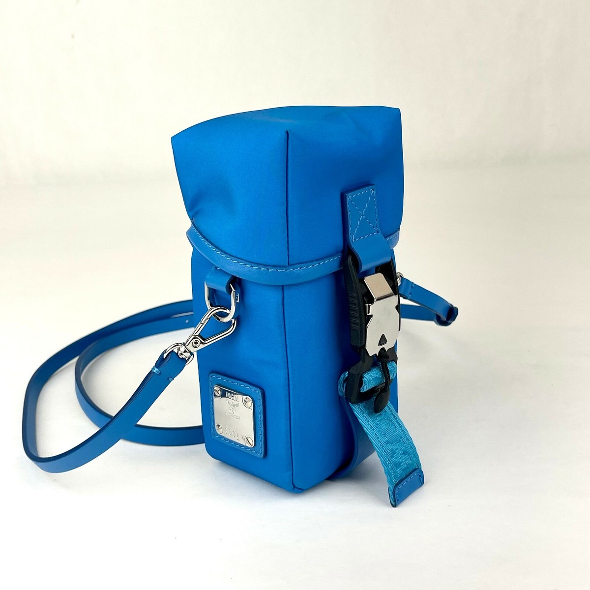 $650 MCM Blue Nylon Mini Flap Pouch Shoulder Waist Bag