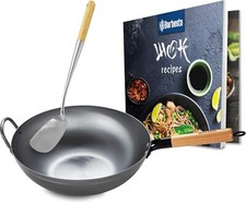 Set wok in acciaio al carbonio I Base piatta o rotonda per gas, induzione e