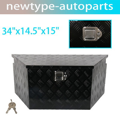 34''X14.5''X15'' Black Aluminium Pickup Truck Trunk BedTool Box Storage+Lock+ key