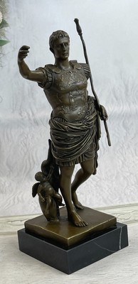 Emperor Augustus Caesar Huge Home Rome Bronze Warrior Statue Marble Sculpture NR