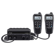 Icom VHF Radio Black Box Marine Boat Fixed Mount DSC w/2 Command Mic 25W BLACK