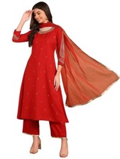 Women's Silk Blend Solid Straight Embroidered Kurta Pant With Dupatta