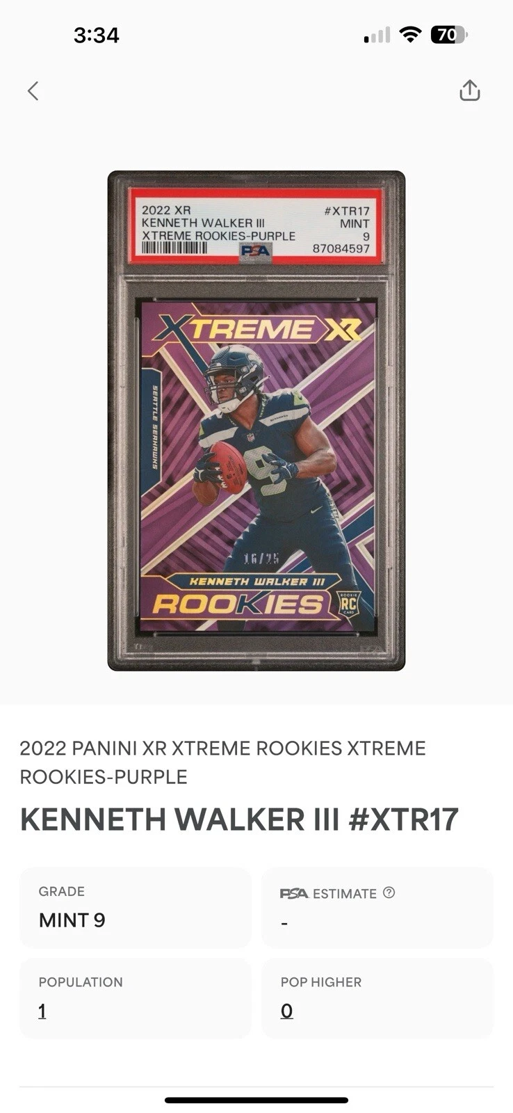 Kenneth Walker III Panini XR Xtreme Rookies #XTR17 Purple