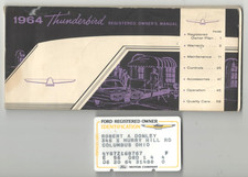 1964 Thunderbird Registered Owners Manual Ford Registered Owner Card