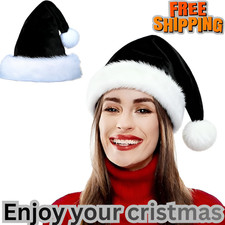 Classic Plush Velvet Santa Hat for Adults Thick Christmas Holiday Party Hat