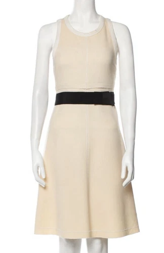 Abito Prada in lana nero avorio con cintura nera con fiocco IT40