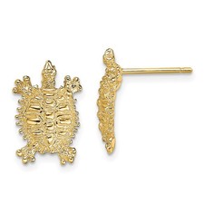 14K Yellow Gold Land Turtle Shape Charm Stud Earrings L 13.85mm, W 9.35mm