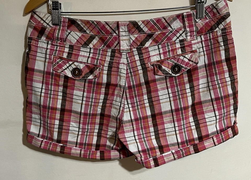 Y2k Plaid Low Rise Micro Mini Short Booty Shorts Size 18 Pink Brown, White BKE N - Image 2 of 4