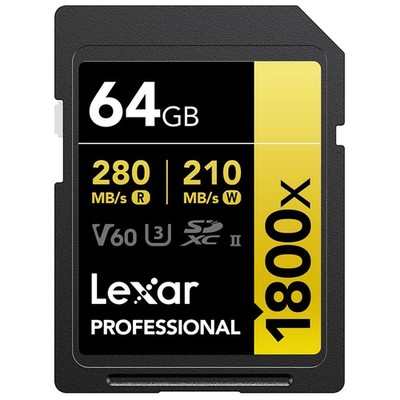 Lexar Professional 1800x SDXC UHS-II Gold Series Memory Card with 4K Video Tr...