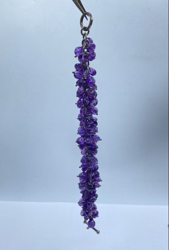 Sterling Silver Amethyst Stone Multi Cluster 8" T… - image 2