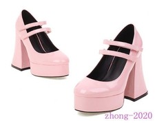 Women's Faux Leather Block High Heels Strap Shoes Casual Formal Party Occident