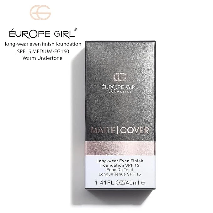 EUROPE GIRL Matte Cover Foundation For Combination Skin Type Liquid - 160 (Mediu - Image 4 of 4