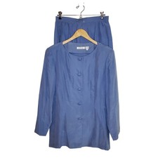 Vtg Ann Taylor 100 Silk Periwinkle Blue Two Piece Suit Set Jacket Skirt Size 12