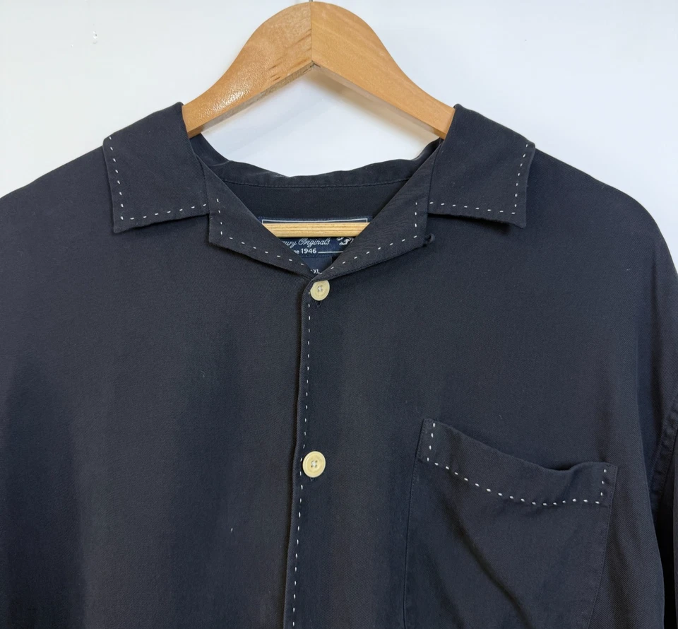 Nat Nast Short Sleeve 100% Silk Button Up Shirt Mens XL Black Contrast Stitching - Image 4 of 4