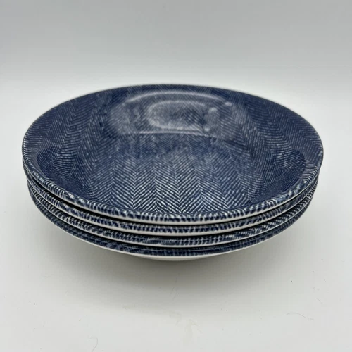 Set Of 4 Royal Stafford Herringbone Blue & White Denim England Coupe Cereal Bowl