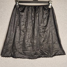 Vtg Med Black Satin Mini Slip Skirt Lace Trim Goth Punk Grunge Witchy
