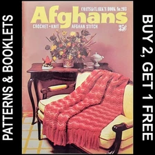 Vtg Coats & Clark's Mini Booklet #203 Afghans - Crochet/Knit/Afghan Stitch ©1970