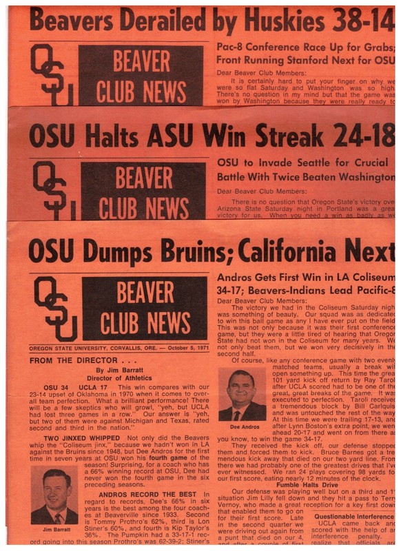 October 5, 12 and 26, 1971 Beaver Club News OSU Football Newsletter