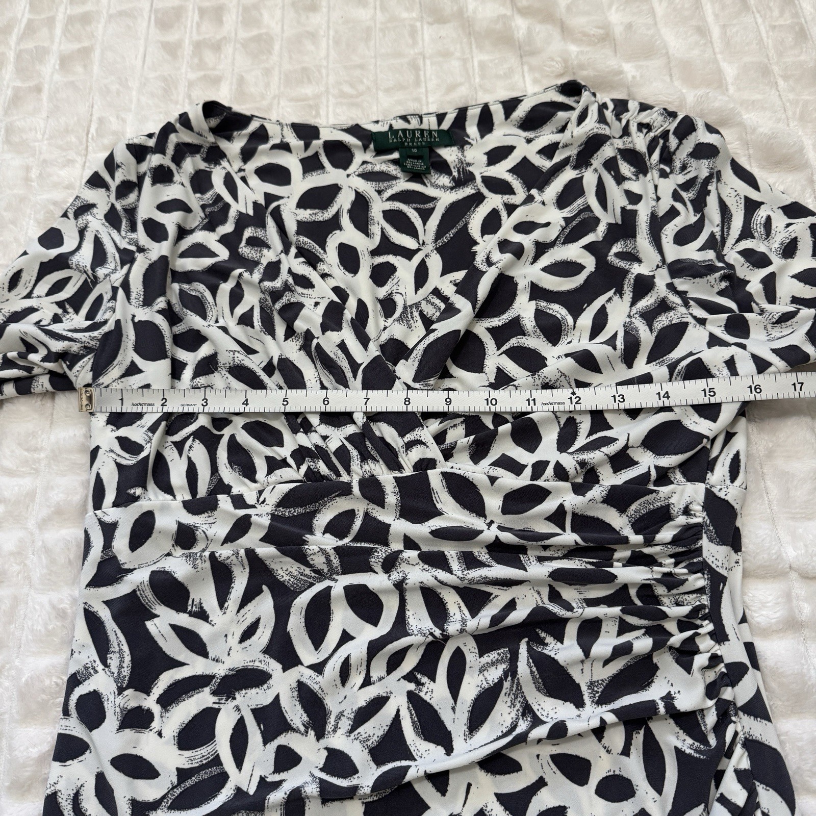 Lauren RALPH LAUREN Women’s 10 Black White Faux Wrap Sheath Dress Business Party