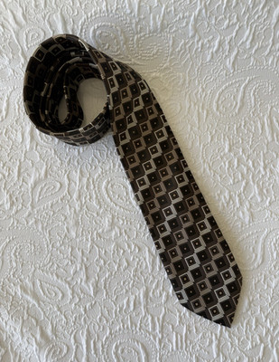 Bergamo New York Men's Black Brown Beige Geometric Polyester Woven Handmade Tie