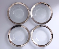 Set of 4 Annieglass Platinum Rim Soup Pasta Bowls 9" Signed 1985