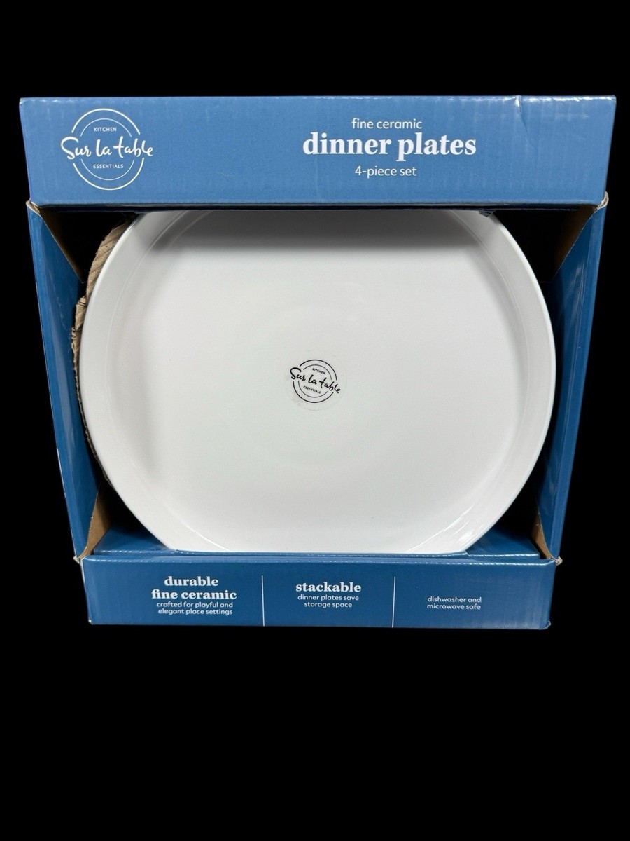 Sur La Table Classic White Dinner Plates Set/4 Stackable 10.5” NEW 