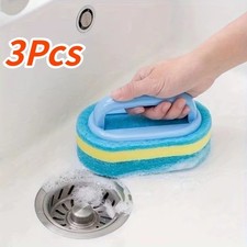 Sponge Cleaning Brush with Handle Home Wall Tile Bathroom Bath Toilet Wipe Clean