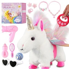 White Unicorn Toys for Girls Toy Set Singing Walking Electronic Plush Unicorn...