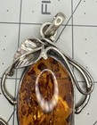 Big NOS Sterling Silver Natural Baltic Amber Handcrafted Organic Pendant — photo 2