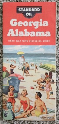Vintage 1954 Georgia Alabama Highway Road Map Standard Oil Gas Station 
